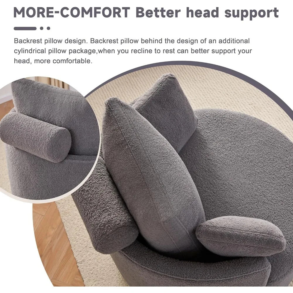 Swivel Accent Barrel Chair for Living Room - Oversized Swivel Round Chair with Storage - Chaise Lounge with Removable Pillows