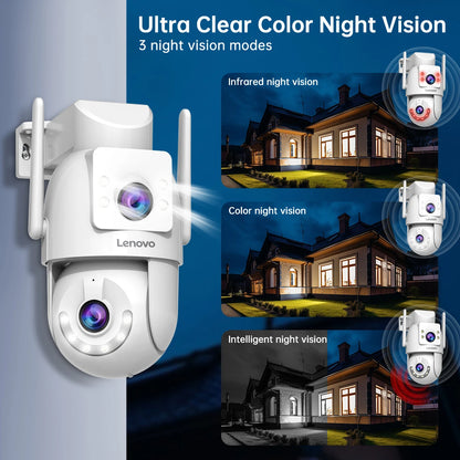 Lenovo 2025 4K WiFi Surveillance Camera - 5G WiFi, Outdoor Dual Lens, PTZ IP Cameras, Auto Tracking, Audio, Video ONVIF Security CCTV Camera
