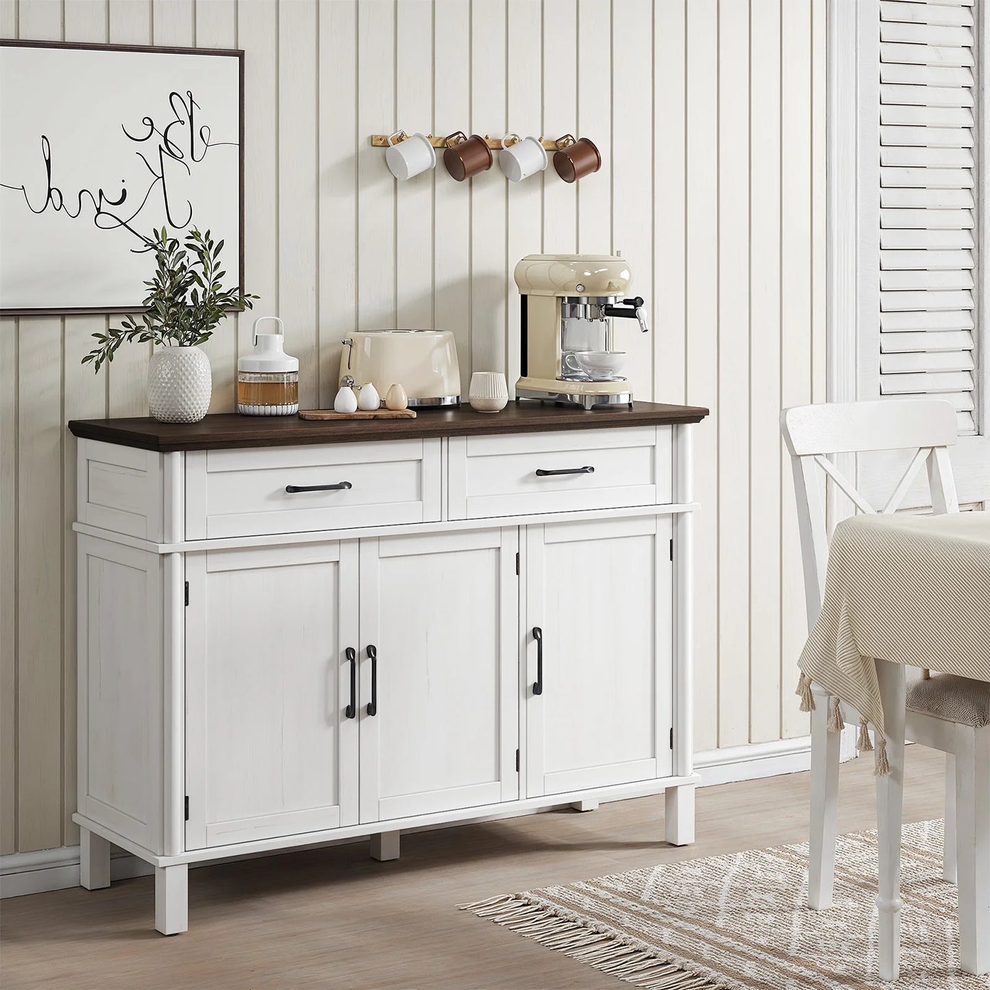 48" Storage Buffet Cabinet - 2 Drawers & Doors, Adjustable Shelve, Wooden Kitchen. Living Room & Hallway Cabinet
