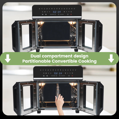 Dual Zone Hot Air Fryer - 24QT - XXL Oven with LED Touch Screen - 15 in 1, Luxury Accessories with Recipe Book