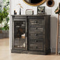 6 Drawer Dresser with Slide Glass Door Farmhouse Tall Chest of Drawers Storage Organizer Living Room, Bedroom Or Office