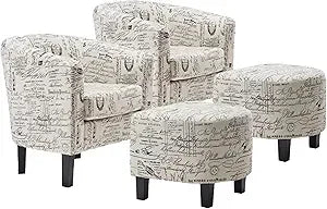Accent Chair with Ottoman Set of 2 - Curve Back Living Room Chair - Stylish Barrel Club Chair and Footrest Set