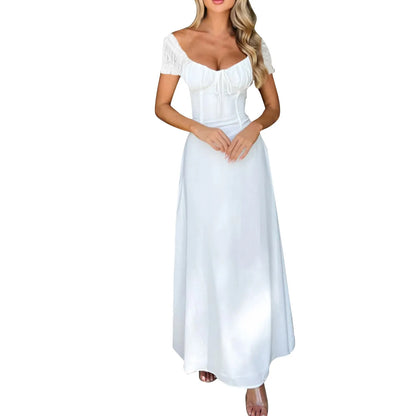 2025 Ladies Maxi Dress - Solid Colors - Chest Wrap - Bowknot Lace-up 2025