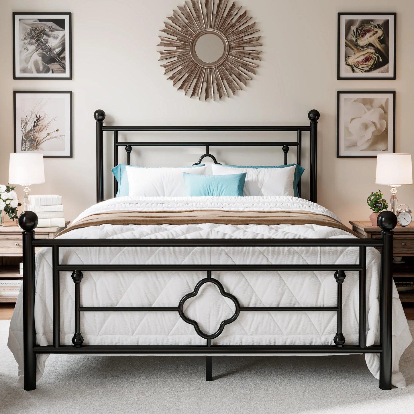 Metal Platform Bed Frame - Vintage Victorian Modern Style - Wrought Iron Headboard and Footboard