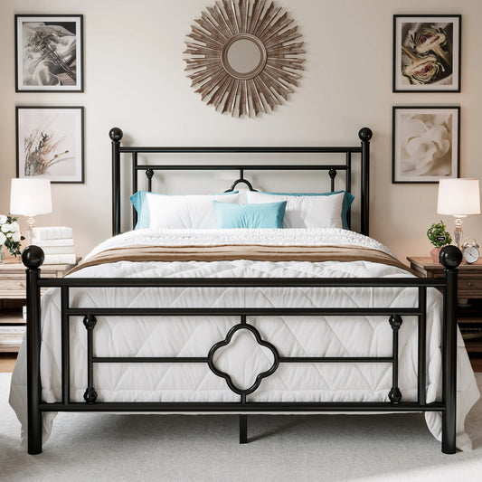 Metal Platform Bed Frame - Vintage Victorian Modern Style - Wrought Iron Headboard and Footboard