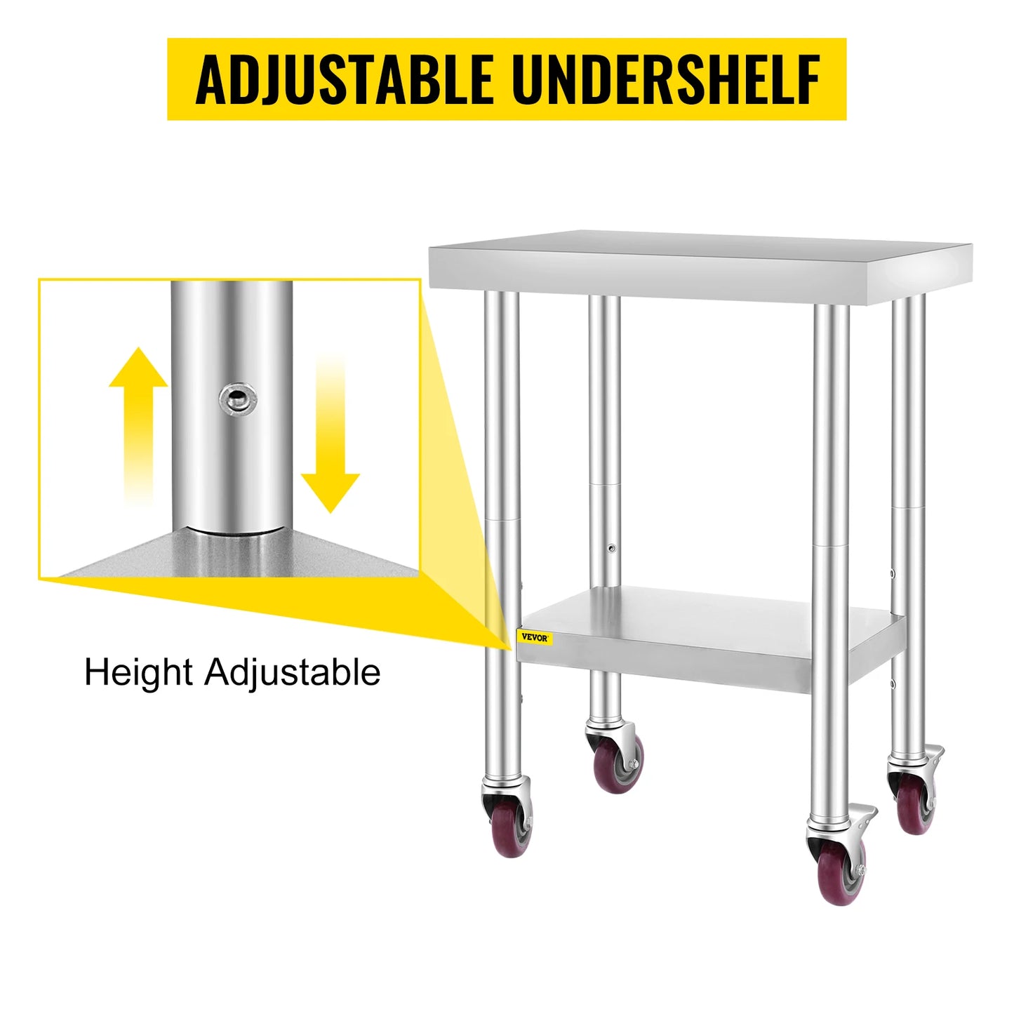 Stainless Steel Kitchen Work Space 2 Shelves, Moveable