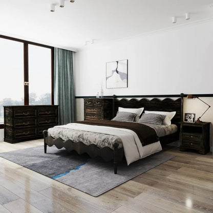 3 Pcs Bedroom Set - Rustic Wood 6 Drawer Dresser and Nightstands
