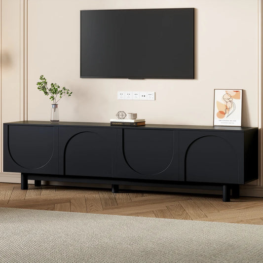 TV Stand with Arch Cabinets for TVs Up to 78'', w/ Solid Wood Legs & Adjustable Shelves