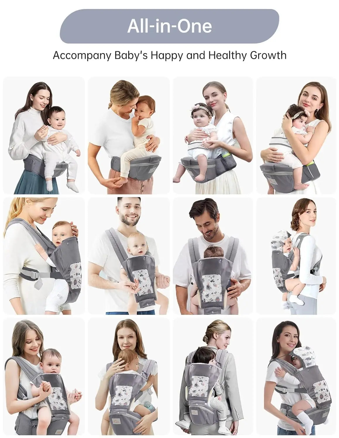 Baby Carrier - Newborn to Toddler - Toddler Carrier with Hood - All Seasons & All Position - Baby Hip Carrier