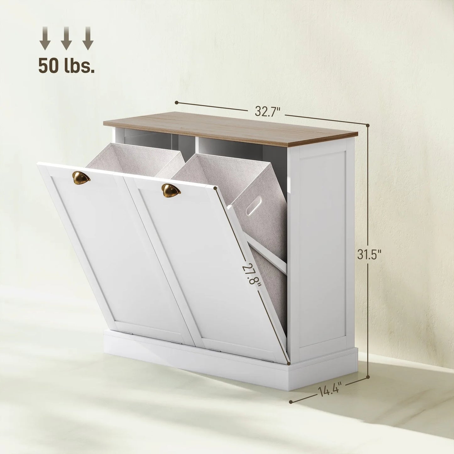 Laundry Hamper Cabinet - Tilt out Bathroom Storage Cabinet - White