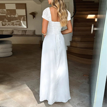 2025 Ladies Maxi Dress - Solid Colors - Chest Wrap - Bowknot Lace-up 2025