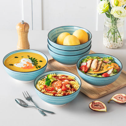 Vancasso 6 Piece 840ML Ceramic Bowls - Hand Painted Spirals - Stoneware Dinnerware Set