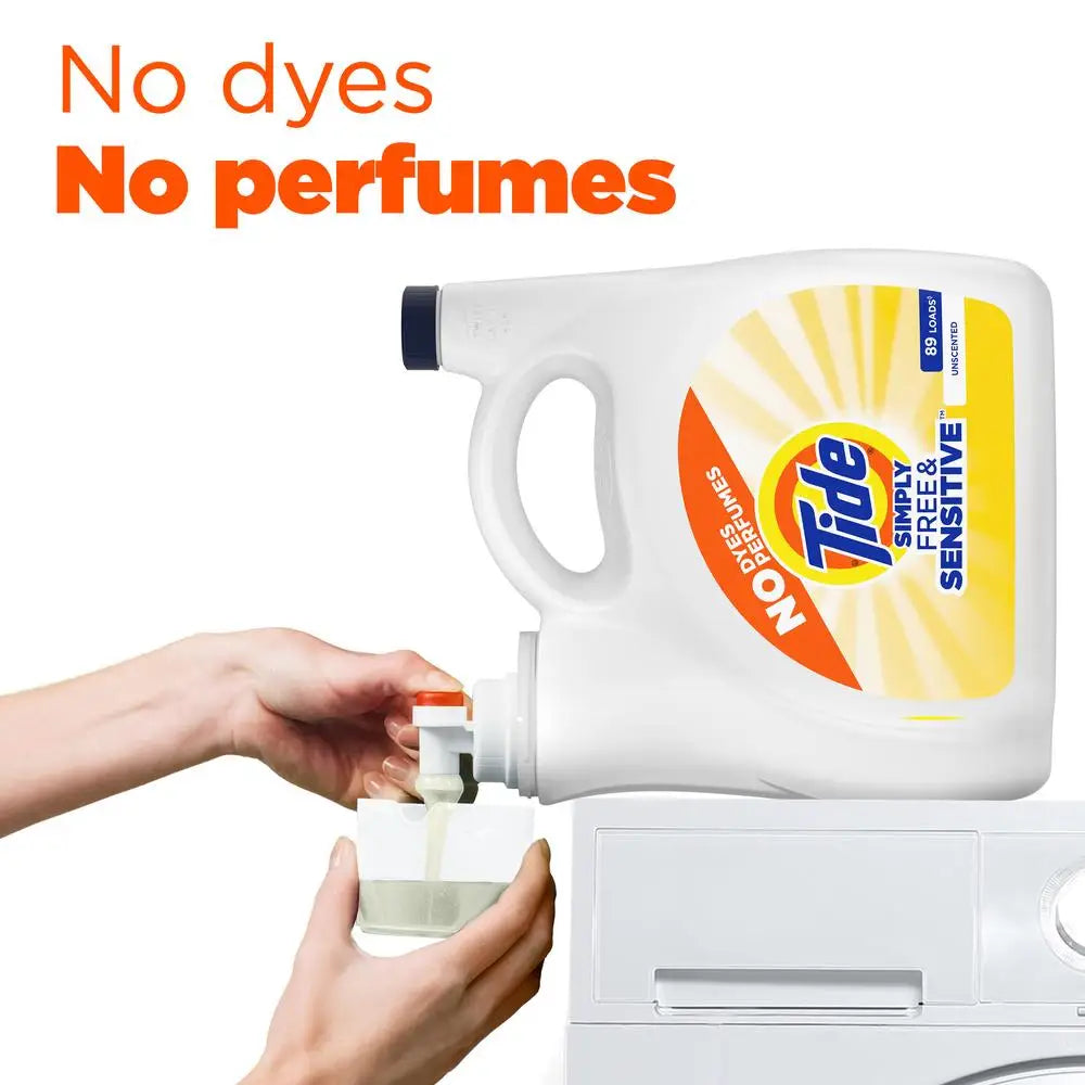 Tide Free & Sensitive - Gentle Unscented Liquid Laundry Detergent Cold Wash - 117floz 89 Loads - Eco-Friendly Concentrated Formula