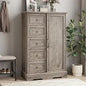 Dresser Storage Cabinet With 5 Drawers and Sliding Barn Door - 48" Tall Wood Rustic Chest for Bedroom, Kitchen Or Office