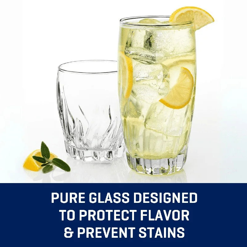 12 Piece Clear Glassware Set - Durable Highball Rocks Glasses - Dishwasher Safe