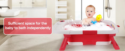 Portable Baby Bath with Soft Cushion & Thermometer, Newborn to Toddler 0-36 Months,