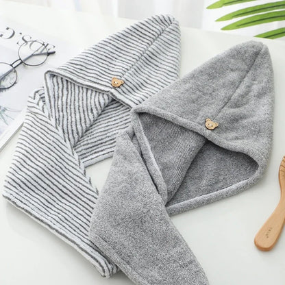 Bamboo/Charcoal Micro Fiber Hair Towel Wrap - Quick Dry Turban with Button - Absorbent & Anti-Frizz
