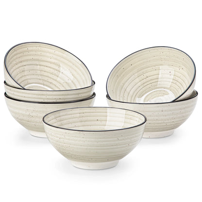 Vancasso 6 Piece 840ML Ceramic Bowls - Hand Painted Spirals - Stoneware Dinnerware Set