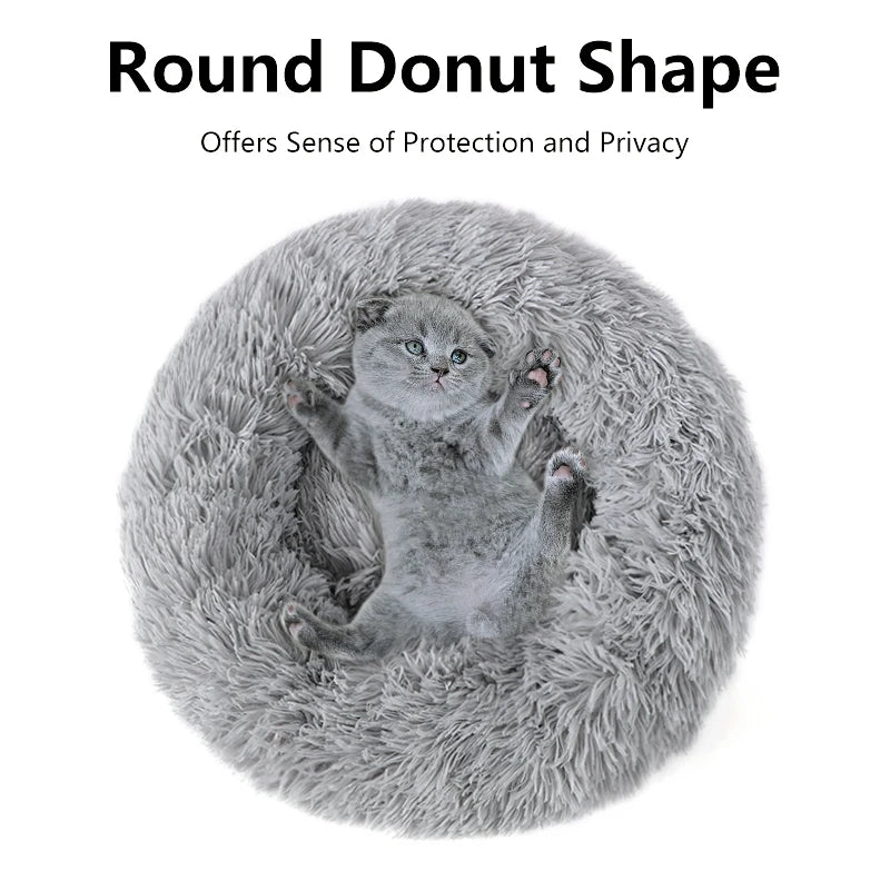 Fluffy Pets Dogs Or Cats Bed - Large Round Bed - Super Warm & Soft - Cat House - Plush Cat Nest - Small Dog Cuddles - 16''-39''