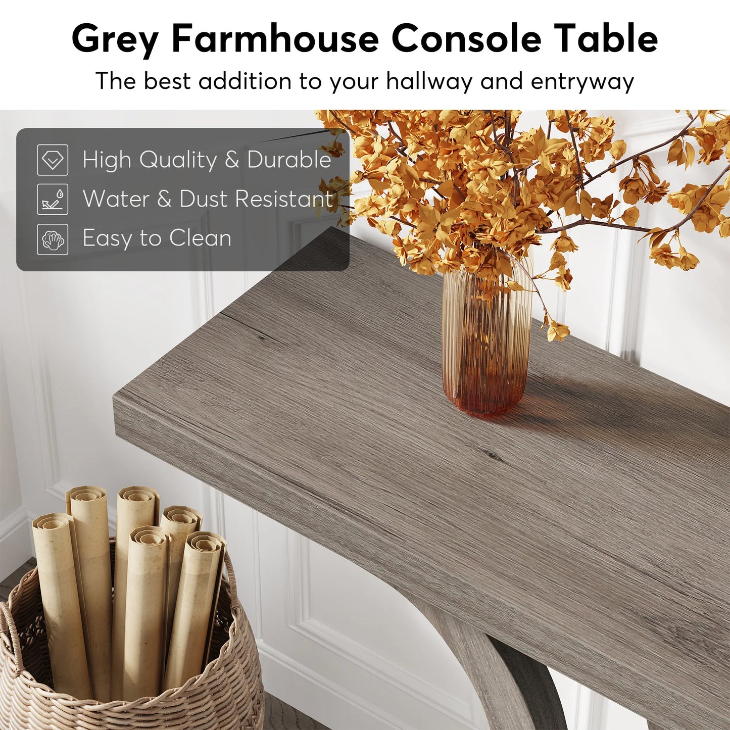 Tribesigns Farmhouse Console Table - 55 Inch Wood Sofa Table - Entryway Table - Industrial Rustic Narrow Hallway Tables