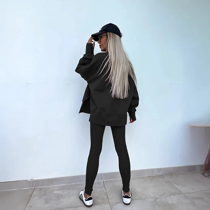 Women's Spring and Autumn Sports Hoodie - Long Sleeve - Solid Color Hoodie - Casual & Two Piece Set