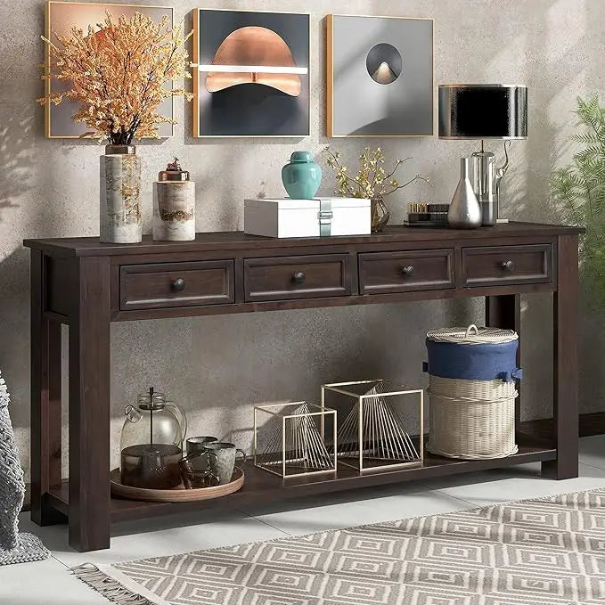 Console Table for Entryway, Hallway Or Sofa Table with Storage Drawers and Bottom Shelf