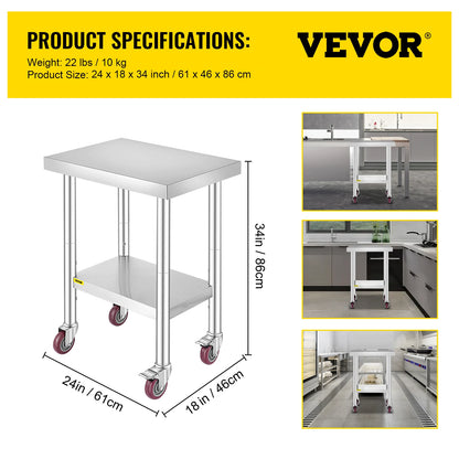 Stainless Steel Kitchen Work Space 2 Shelves, Moveable