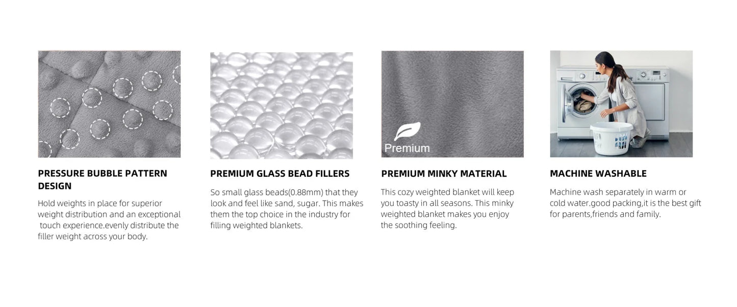 Gray Casual Weighted Blanket - For Stress, Insomnia, Anxiety, Heavy Thickened Blanket with Premium Glass Beads