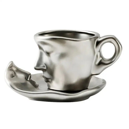 Creative Face Shape Porcelain Cup and Saucer - Ceramics Tea Cup - Artistic Kiss