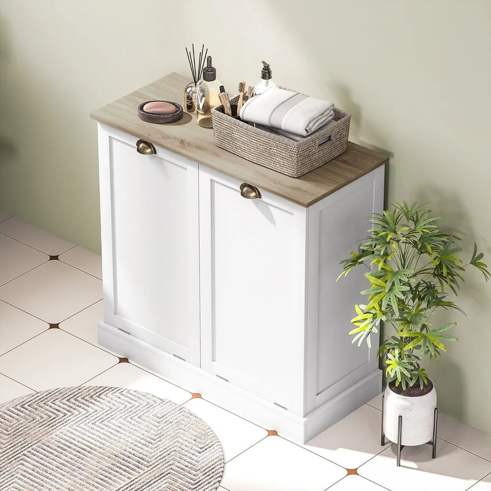 Laundry Hamper Cabinet - Tilt out Bathroom Storage Cabinet - White