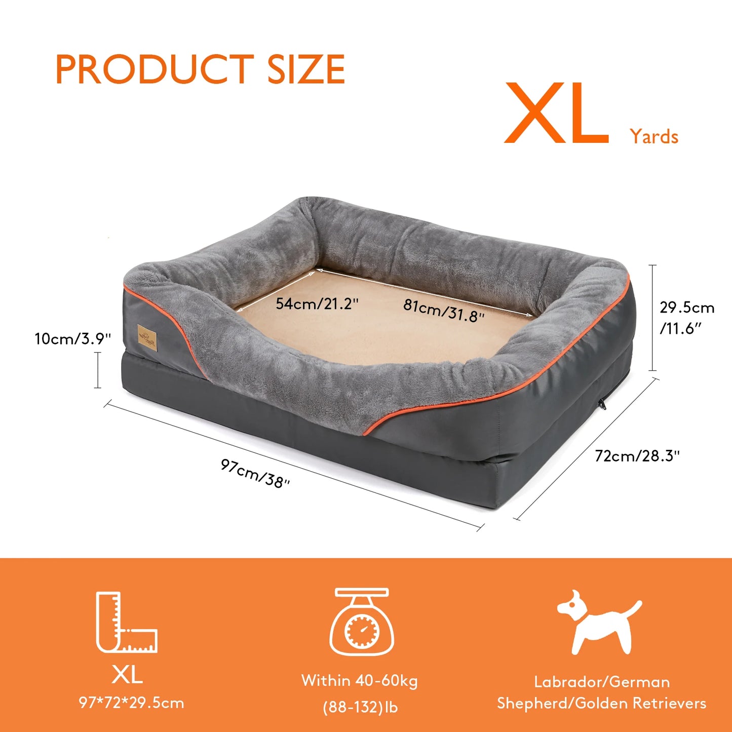 Super Soft Orthopedic Foam Bed For Dogs - Pet Bed Sleeping Mat with Cotton-padded Bolster & Removable Cover Sizes L-3XL