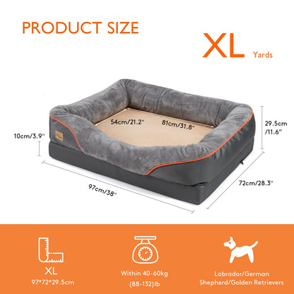 Super Soft Orthopedic Foam Bed For Dogs - Pet Bed Sleeping Mat with Cotton-padded Bolster & Removable Cover Sizes L-3XL