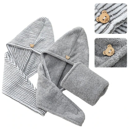Bamboo/Charcoal Micro Fiber Hair Towel Wrap - Quick Dry Turban with Button - Absorbent & Anti-Frizz