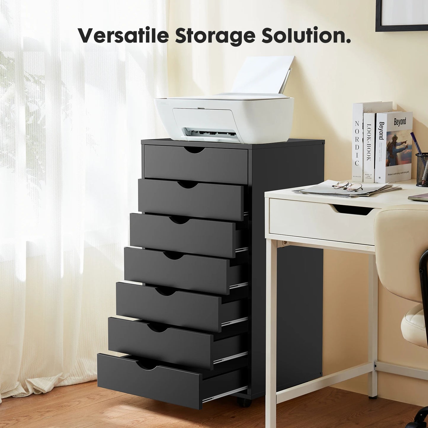 7 Drawer Dressers - Storage Rolling Cabinet - Wooden