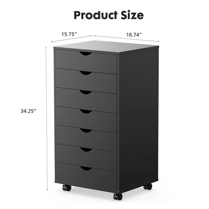 7 Drawer Dressers - Storage Rolling Cabinet - Wooden