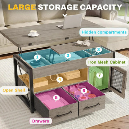 40" Lift Top Coffee Table - 4 in 1 Coffee Table with Storage Cabinet