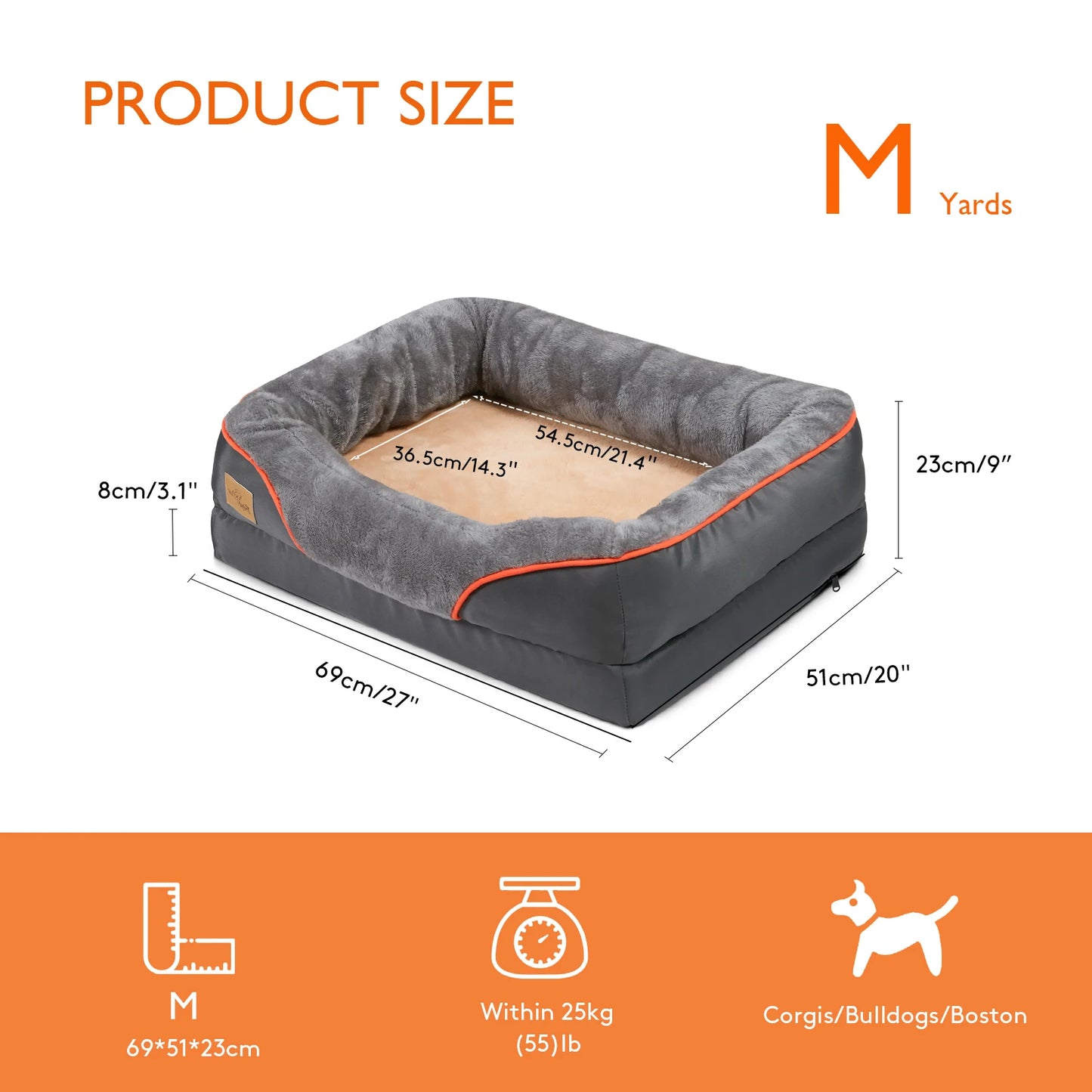 Super Soft Orthopedic Foam Bed For Dogs - Pet Bed Sleeping Mat with Cotton-padded Bolster & Removable Cover Sizes L-3XL