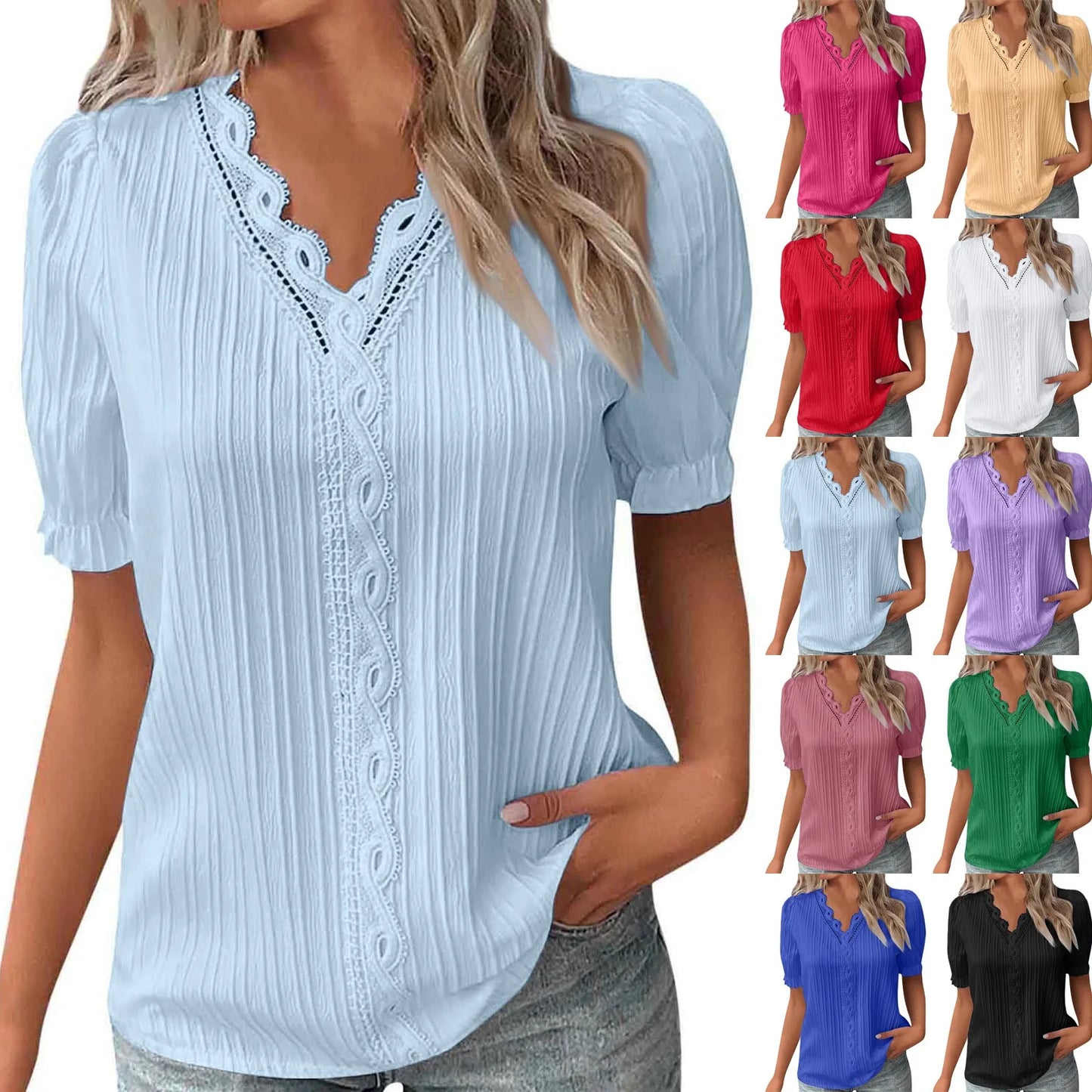 Ladies Summer Hollow Short-Sleeved Tops -Tops For Women, Summer Clothes