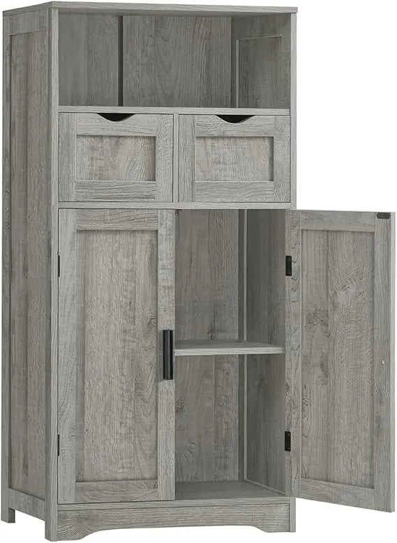 Cabinet with 2 Drawers & Adjustable Shelf - Bathroom Storage Cabinet with 2 Doors- Also for Living Room, Home Office, 2 Colors