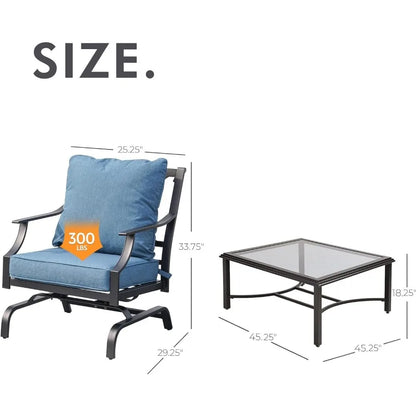 Patio Outdoor Furniture Set - Coffee Table, Patio Rocking Chairs with 3 Color To Choose