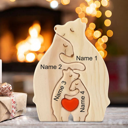 Personalized Custom Bear Family, Wooden Puzzle, Free Name Engraving