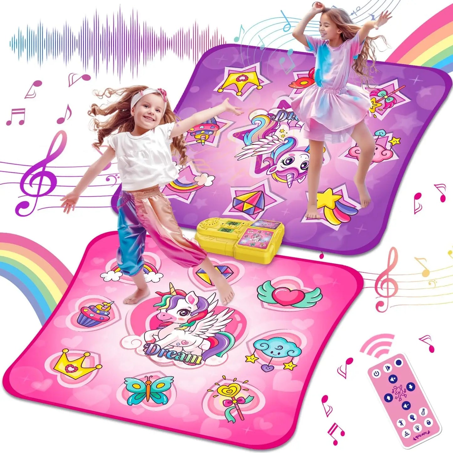 Unicorn Dance Mat x2 For Girls - A 9-Level Dancing Game - Indoor Or Outdoor Music Play Mat