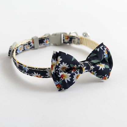 Floral Dog & Cat Bow Tie - Cotton - Break Away Clasp - Small Bell Attached