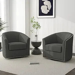Swivel Accent Armchair - Modern Round Single Sofa Seating Comfy Reading Barrel Chairs - For Living Room, Bedroom or Office