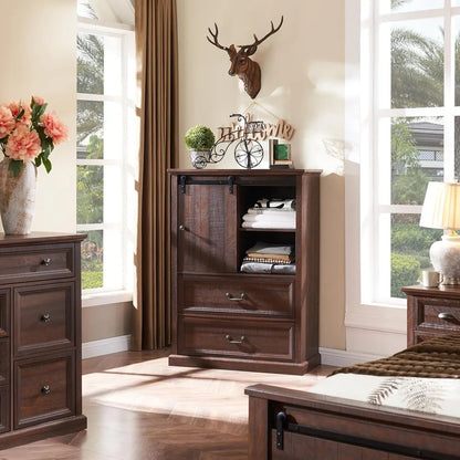 5 Drawers Dresser for Bedroom - 47" Tall Chest of Drawers w/Sliding Barn Door