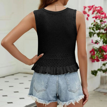 Summer Clothes - Women's Knitted Sleeveless Top With Hollow Hem
