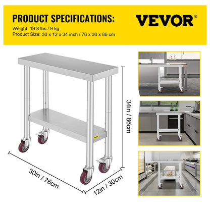 Stainless Steel Kitchen Work Space 2 Shelves, Moveable