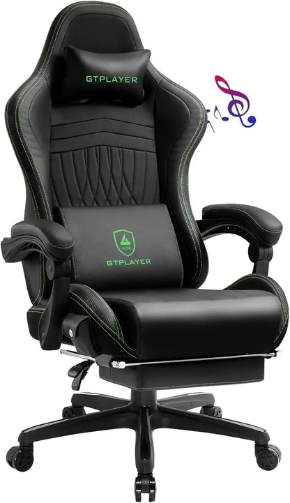 Gaming Chair - Computer Chair with Footrest and Bluetooth Speakers - High Back Ergonomic Chair