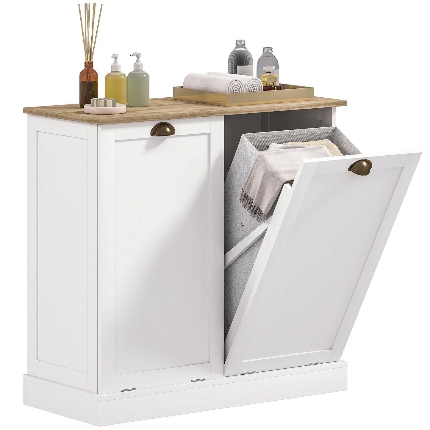 Laundry Hamper Cabinet - Tilt out Bathroom Storage Cabinet - White