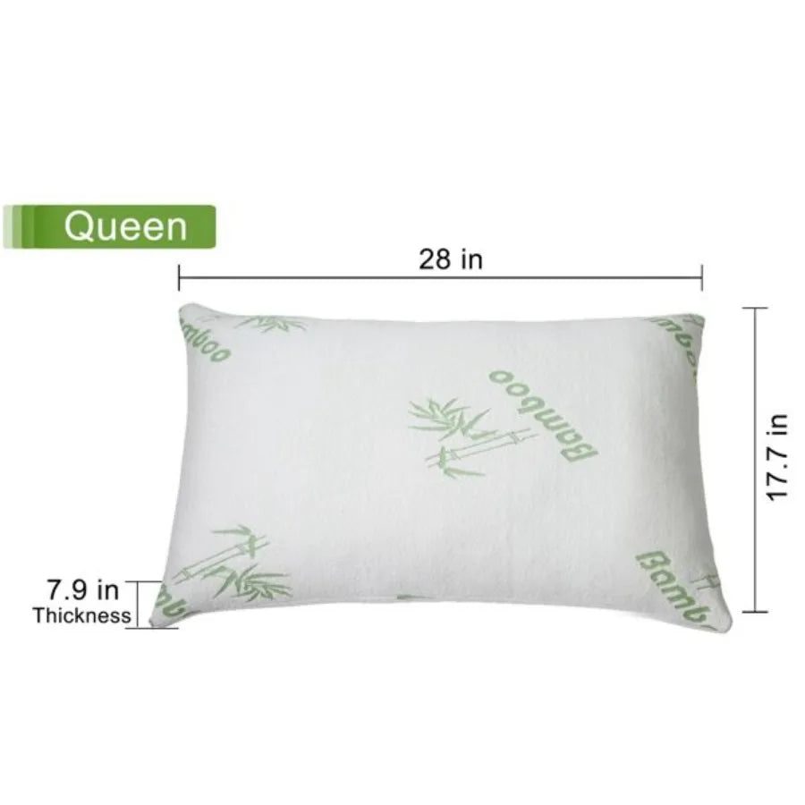 2Pcs Bamboo Memory Foam Pillow - Hypoallergenic Bed Pillow For Neck Rest, Sleeping Shredded Pillow - Washable Cover Queen Size